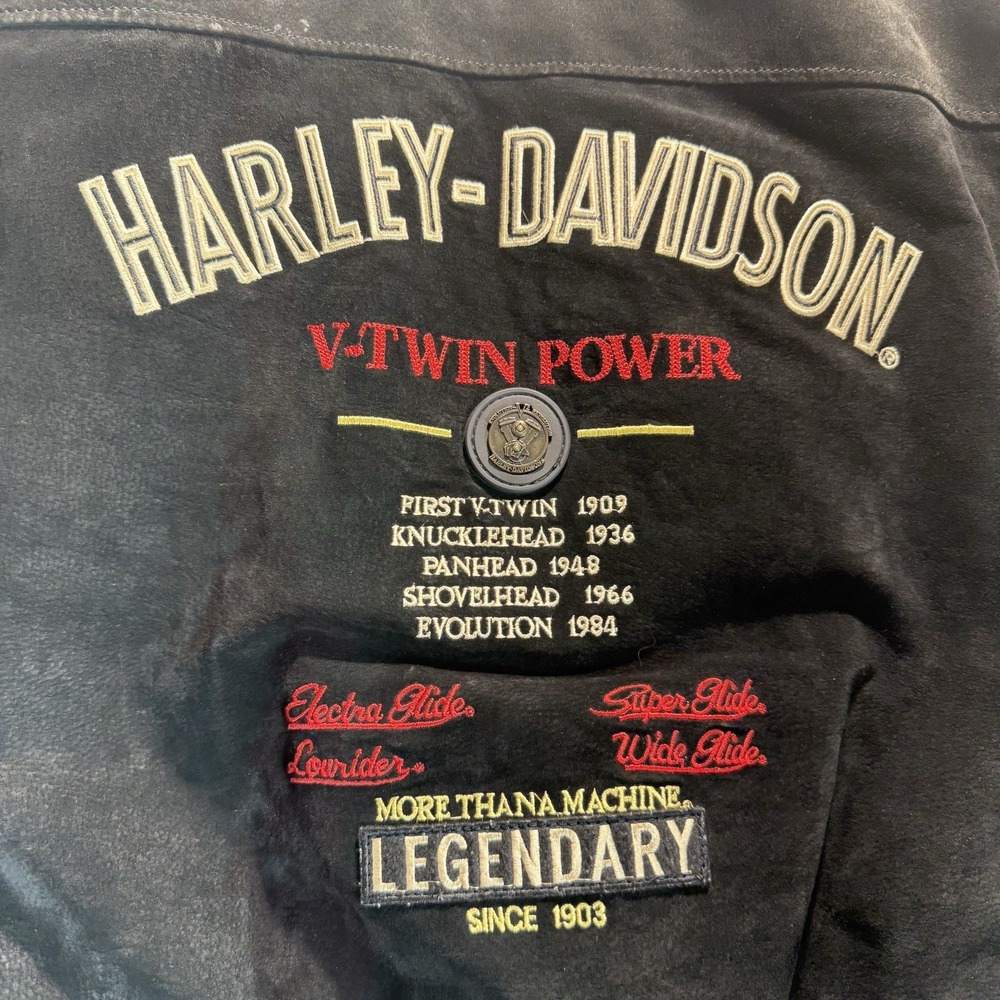 Harley-Davidson Suede Bomber Jacket V-Twin Power Patch Black XXL Vintage - Picture 16 of 16